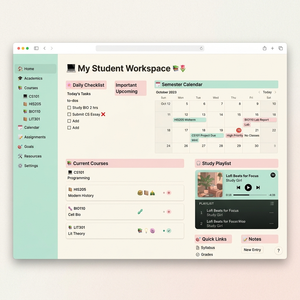 5 Aesthetic Notion Templates for College: Organized, Free, and Beautiful